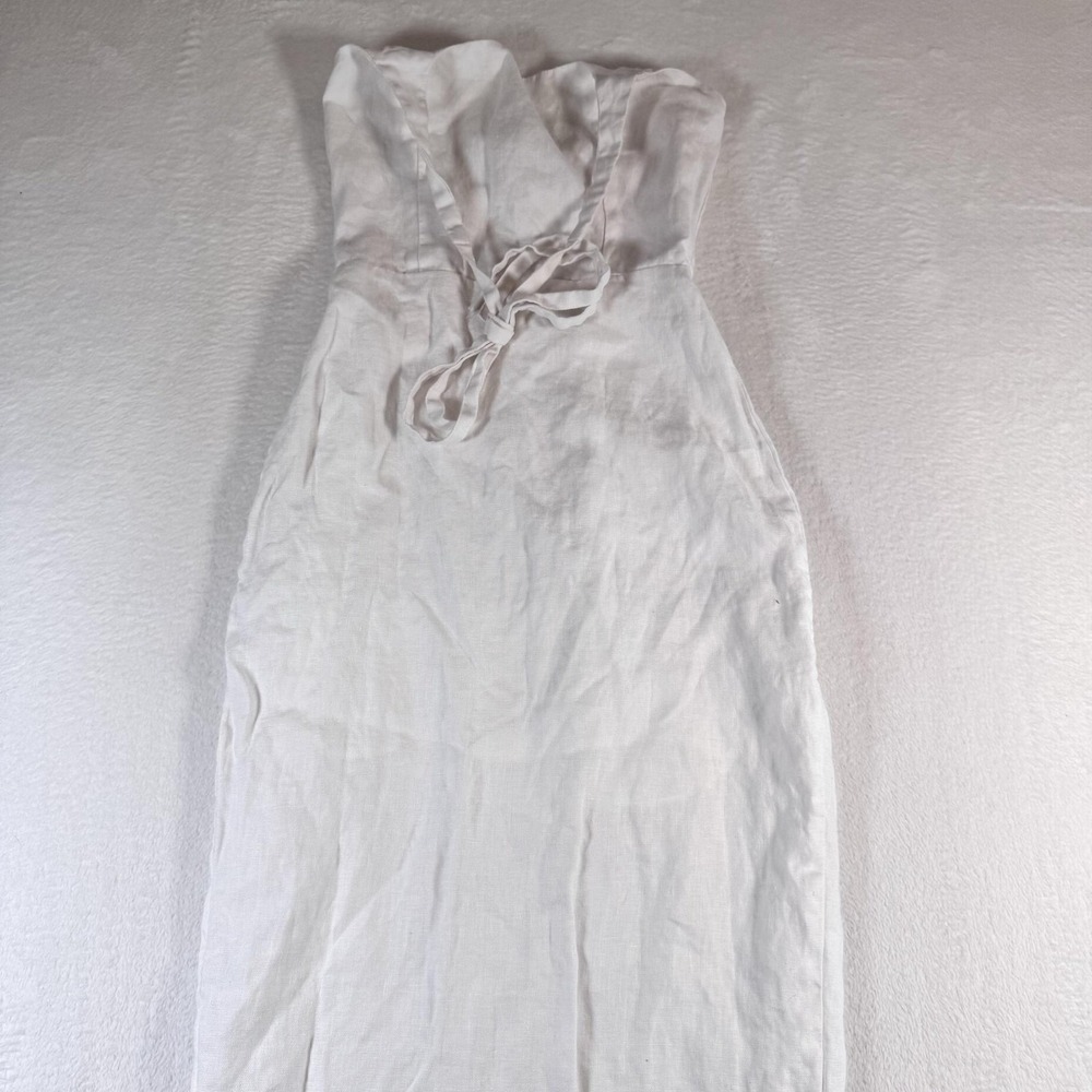Olivaceous Dress Womens Small White Linen Strapless Maxi Smocked Back Slit